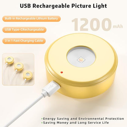 6PCS Picture Lights,3 Colors Paintings Light Rechargeable Battery Wall Light Dimmable and Timer Metal Art Light for Paintings,Display, Wall, Artwork, Gallery (Gold)