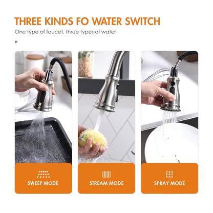 APPASO 3 Hole Kitchen Faucet with Pull Down Sprayer, Kitchen Faucets with Soap Dispenser, 3 Pieces Kitchen Sink Faucet with Separate Handle, Matte Black Kitchen Faucet 3 Hole, 218MB