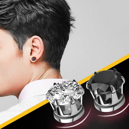 LIUJZZJ 6 Pairs Stainless Steel Magnetic Earrings for Men Women Girls Magnetic Stud Earrings Clips Tunnel Ear Clips Without Ear Hole Non Piercing Earrings Set Black Silver Tone, Stainless Steel