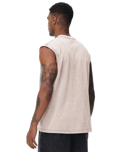 SnowElve 4 Pack Mens Workout Tank Tops Sleeveless Tee Shirts Men Muscle Shirt Gym Acid Wash T Shirts Running Beach Loose Fit Tee(BKBKBGBG,XL)