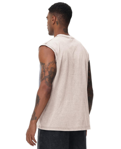 SnowElve 4 Pack Mens Workout Tank Tops Sleeveless Tee Shirts Men Muscle Shirt Gym Acid Wash T Shirts Running Beach Loose Fit Tee(BKAGCFBG,3XL)