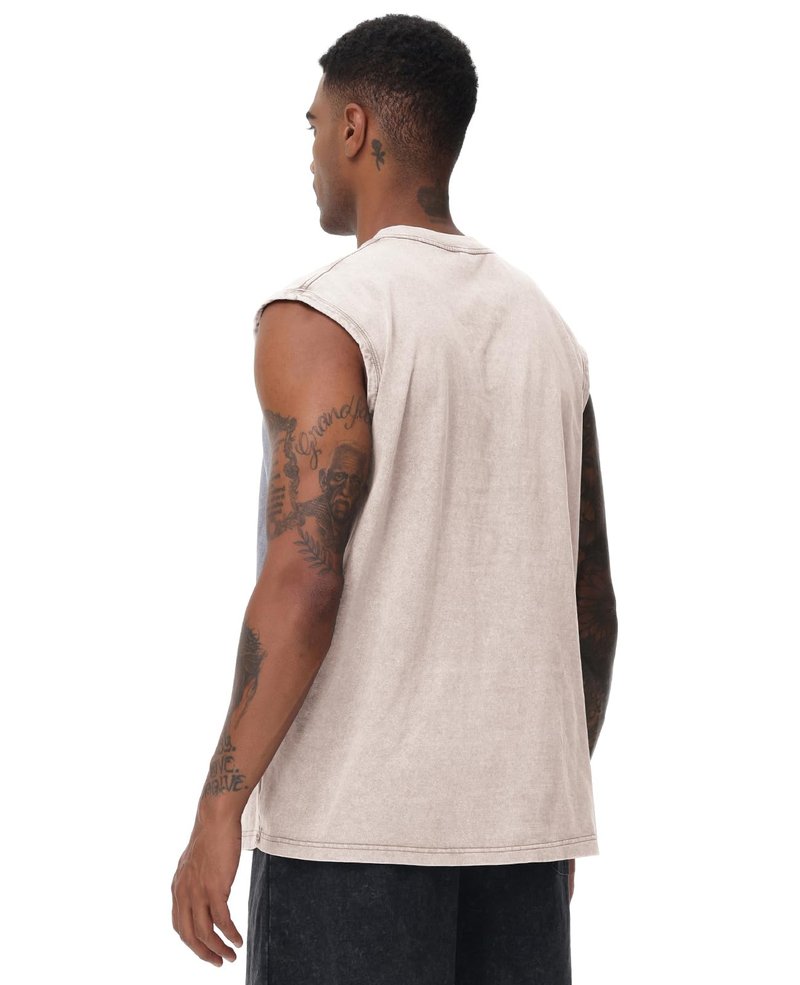 SnowElve 4 Pack Mens Workout Tank Tops Sleeveless Tee Shirts Men Muscle Shirt Gym Acid Wash T Shirts Running Beach Loose Fit Tee(BKGYAGBG,L)