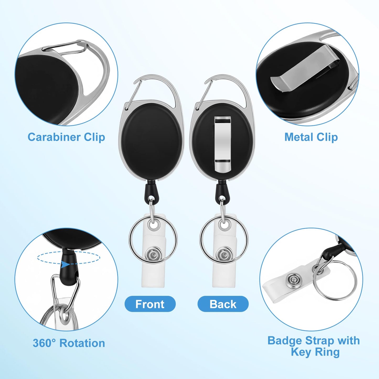 25 Pack Badge Reels Retractable ID Badge Holder with Carabiner Reel Clip ID Card Key Holder with Ring for Office Worker Employee Teacher Nurse Doctor