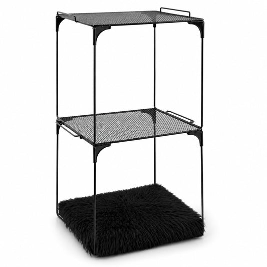 ARCTURINE Locker Organizer Shelf with Square Fluffy Mat, 3 Pcs 24in Tall Stackable Metal Mesh Wire Rack, Foldable Locker Organizer Shelf Accessories for Office Gym Back to School Essentials(Black)