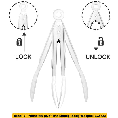 Small Silicone Tongs 7-Inch Mini Serving Tongs, Set of 3 (Black Gray White)