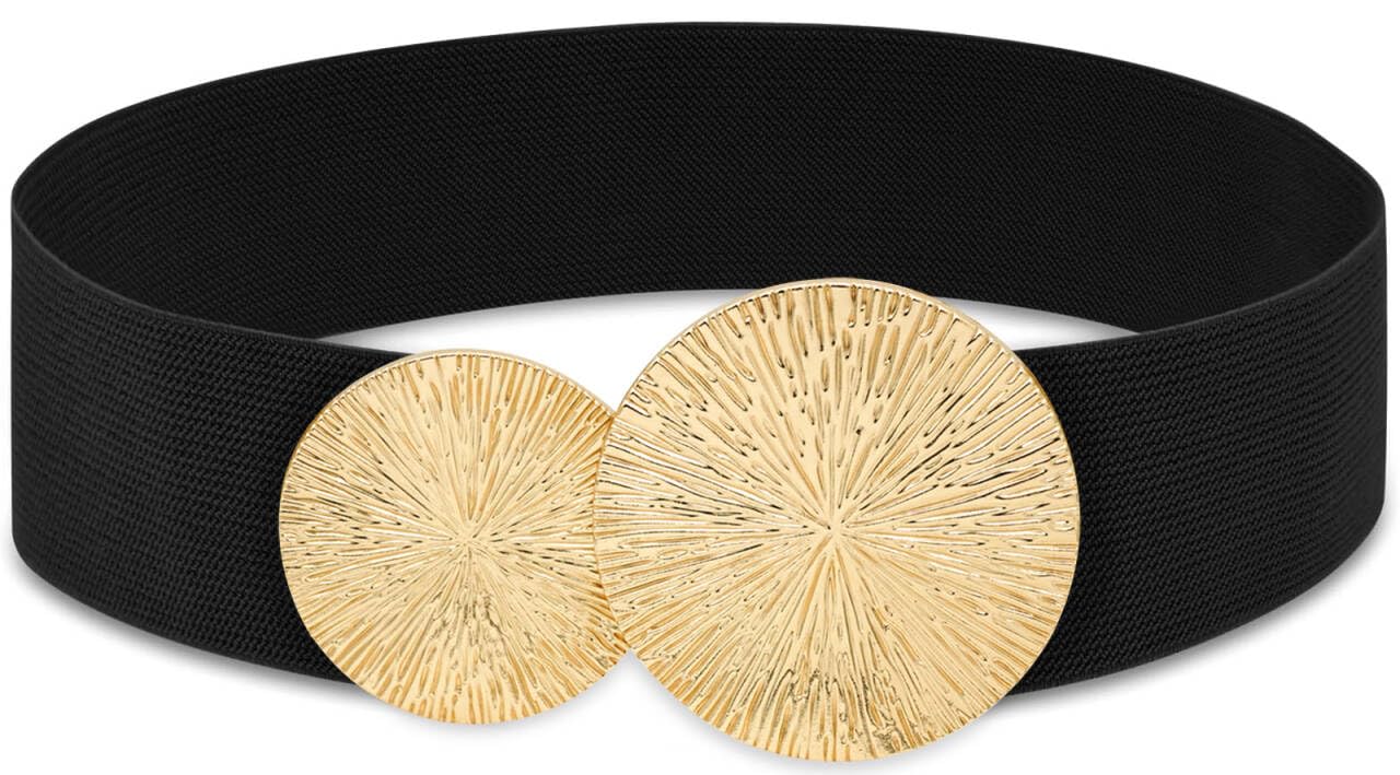 BAOKELAN Women Wide Stretchy Waist Belts Elastic Cinch Belt for Dresses Black Gold 65CM
