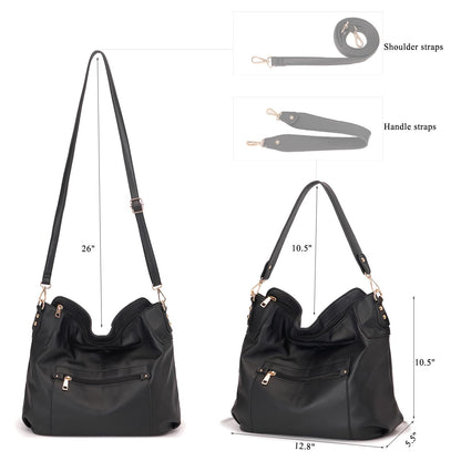 Large Crossbody Bags Ladies Shoulder Handbags Purse and Wallet Set for Women Hobo Purses Black