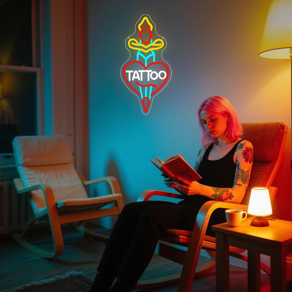 RuCvixkt Tattoo Neon Sign for Wall Decor, Neon Light for Tattoo Studio Room Salon Business, USB Powered Sign for Bedroom Boy Girl Tattoo Lovers