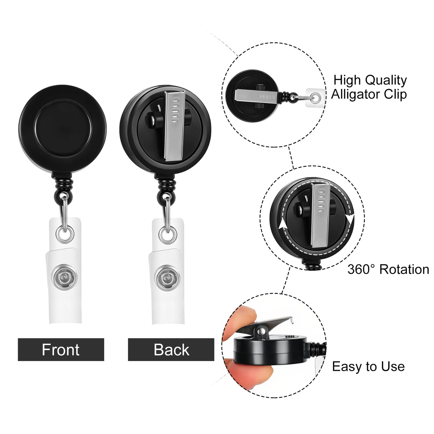 30 Pack Retractable Badge Reel Clips with 30 Pack Vertical Name Tag Badge ID Card Holders Retractable Badge Holders with Clips for Nurse Doctor Teacher Student Office Women Men (Black)