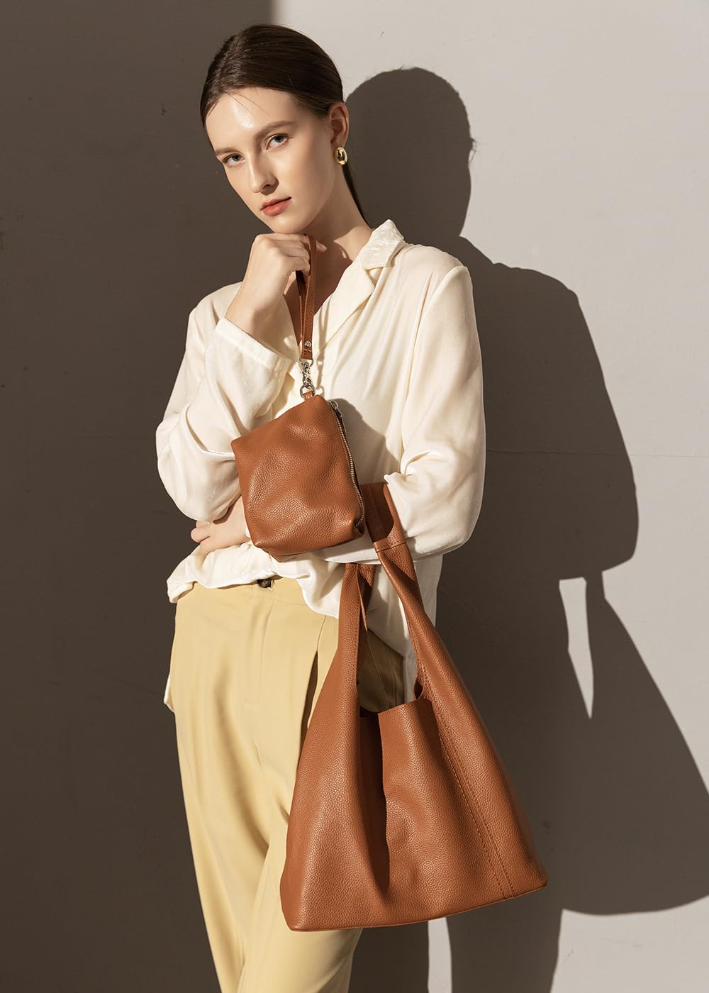 Premium Leather Purses and Handbags for Women – Large Tote Bag with Removable Zippered Pouch – Fashionable Shoulder Satchel for Casual and Designer