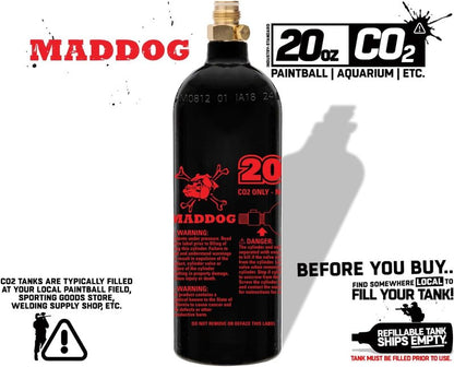 Maddog 20 Oz Refillable Aluminum CO2 Paintball Tank | Lightweight & Durable Design