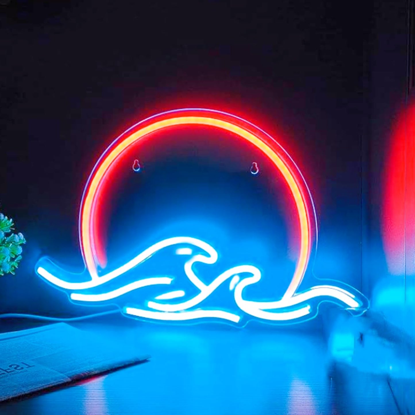 Dimmable Neon Wave Signs,Sunset Sunrise Neon Sign for Game Room Wall Decor,Led Acrylic Anime Gaming Neon Handmade Decorative Art Lamp for Living Room Bedroom Office Mancave Bar Cafe,16x11.4In