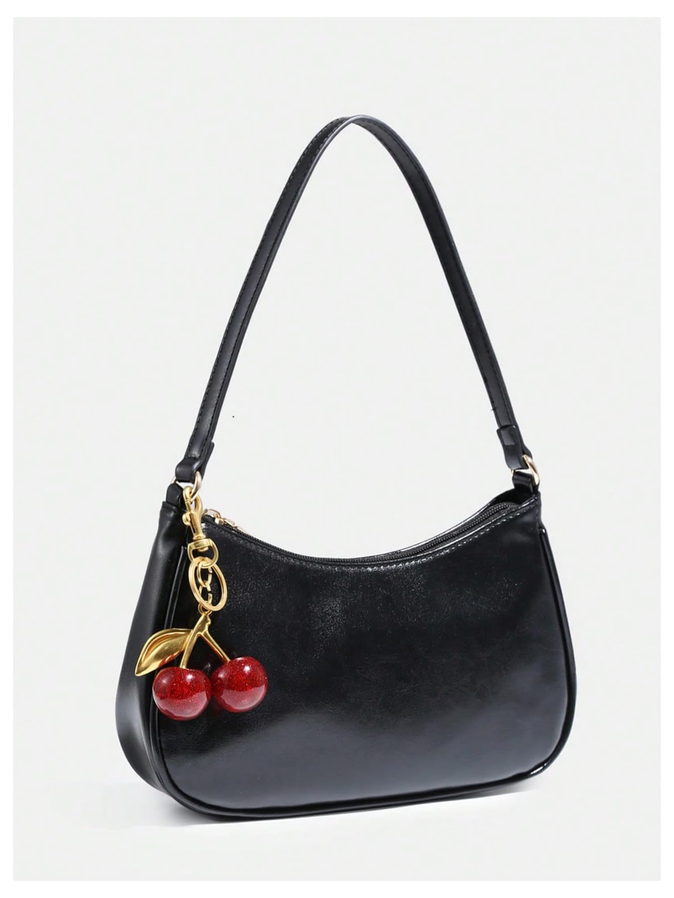 RoseSeek Women's PU Leather Shoulder Bag Zipper Top Shoulder Purse Cute Underarm Bag Black one_size