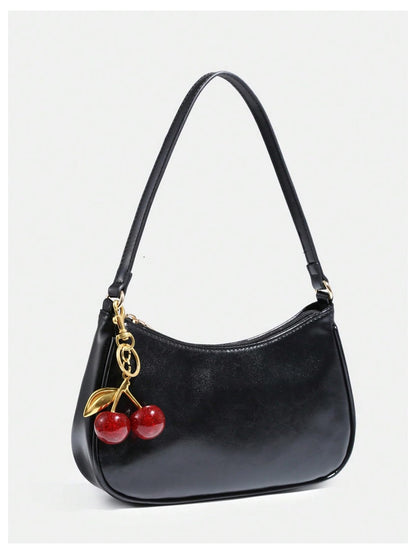 RoseSeek Women's PU Leather Shoulder Bag Zipper Top Shoulder Purse Cute Underarm Bag Black one_size