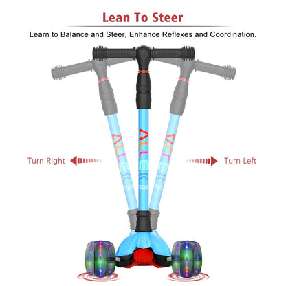 Allek Kick Scooter B02, Lean 'N Glide Scooter with Extra Wide PU Light-Up Wheels and 4 Adjustable Heights for Children from 3-12yrs (Aqua Blue)