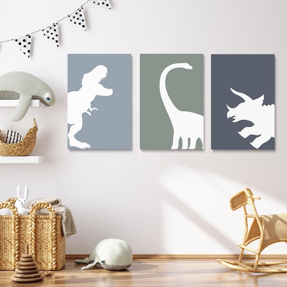 GUBIYU Dinosaur Wall Decor T-Rex Art Set of 3, Boys Room Aesthetic Posters, Animal Nursery Print for Kids Toddler Decor 12"x16"