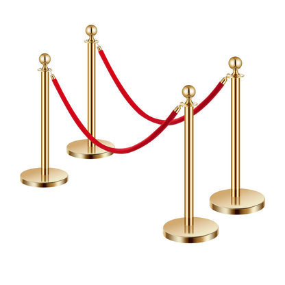 VEVOR Stanchions and Velvet Ropes 4Pcs, Hollow Base with Stainless Steel Post, 2 Red Velvet Ropes and Posts, Crowd Control Barriers Gold Stanchions, Red Carpet Runner Poles for Party Supplies