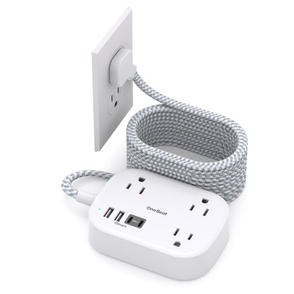 Cruise Essentials 2025,One Beat Travel Power Strip with USB C,Flat Plug Extension Cord with 3 Outlets 4 USB Ports(2 USB C),5 ft Desk Wall Outlet Extender,Non Surge Protector for Cruise,Dorm Room,ETL