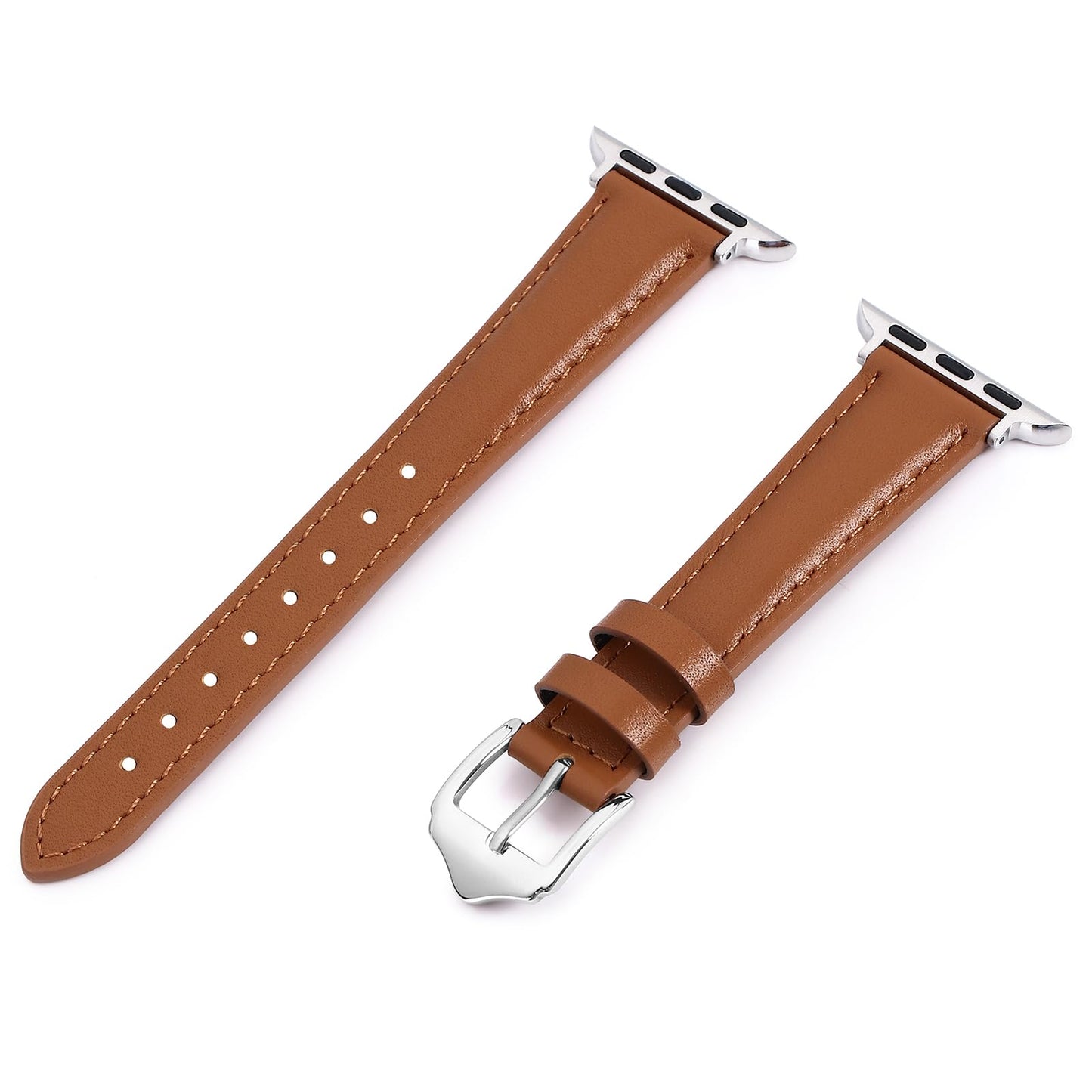Women Slim French Full Grain Leather Band Compatible with Apple Watch 40/41/42/38mm, Lightweight Breathable iWatch Straps for Series 11 10 9 8 7 6 5 4 SE 3 2 1, Brown