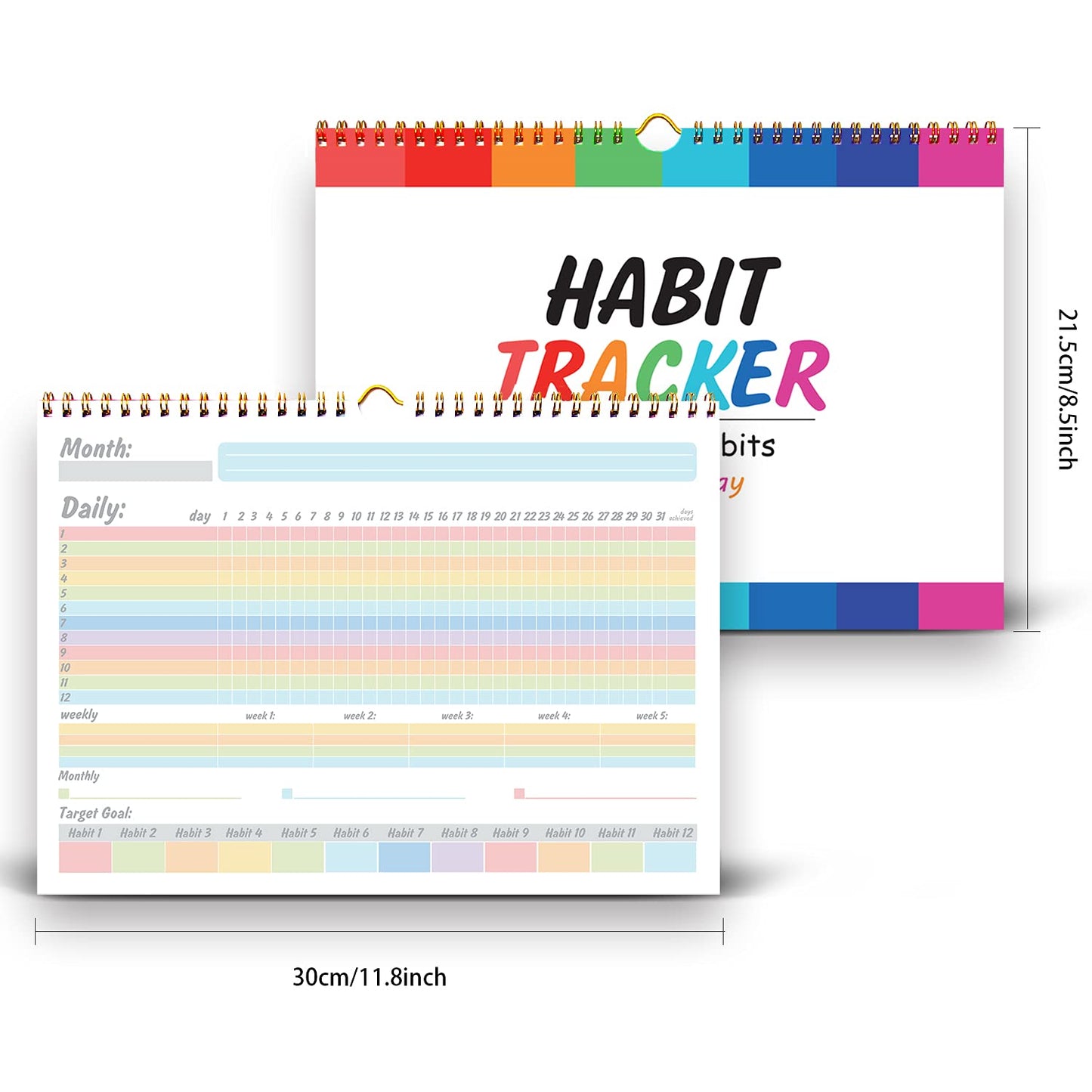gisgfim Habit Tracker Calendar Motivational Habit Tracking Journal Inspirational Goal Planner with Spiral Binding Beautiful Weekly Undated 12+2 Month Journal
