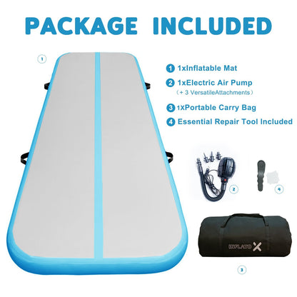 InflatoX Inflatable Air Gymnastics Mat Training mat Thick tumbling mat with Electric Pump for Home/Gym/Outdoor (Blue/Blue, 13.12ft*3.3ft*4in(4 * 1 * 0.1M))