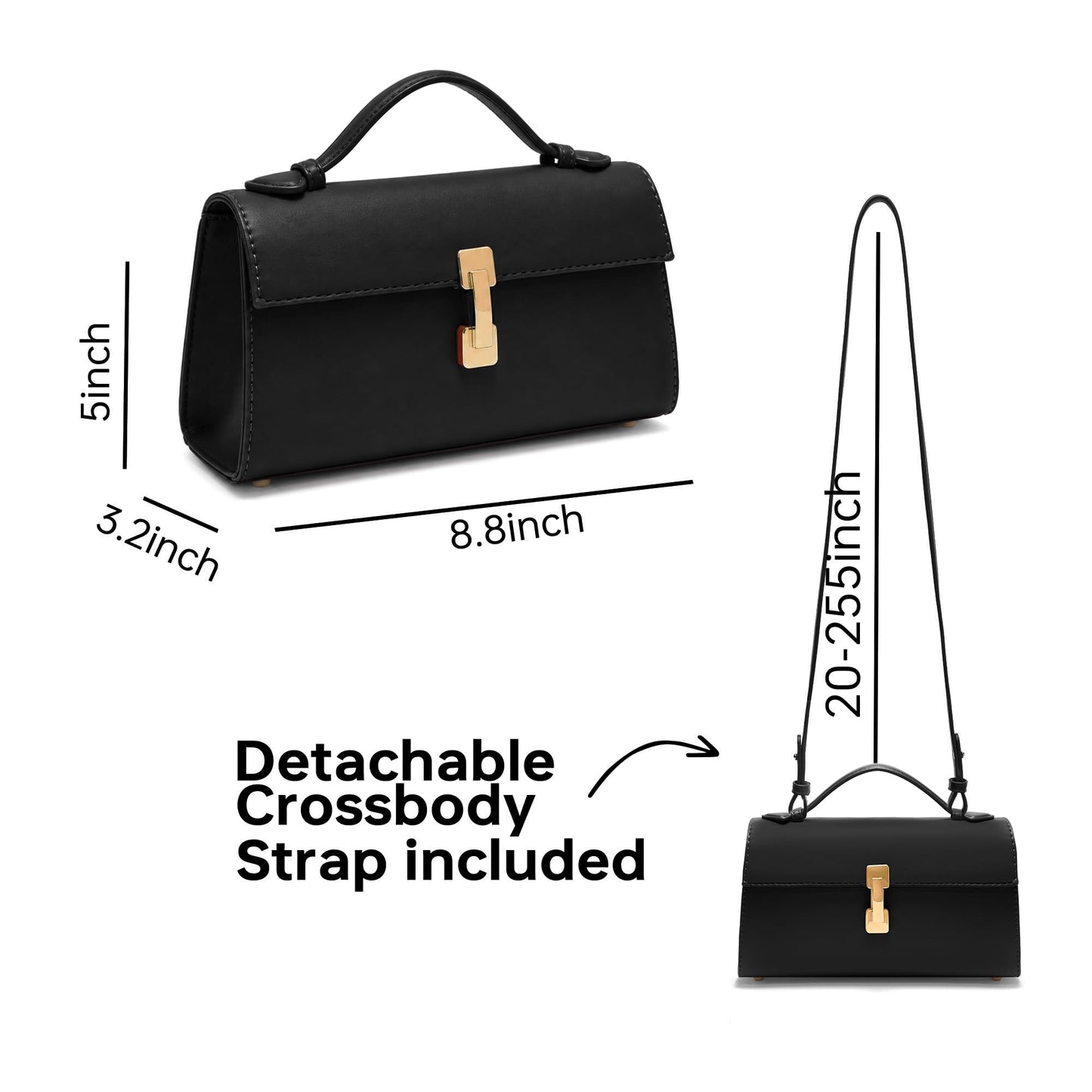 Goinsound Small Shoulder Bag for Women - Leather Top Handle Evening Bag Clutch Purses with Adjustable Strap Black