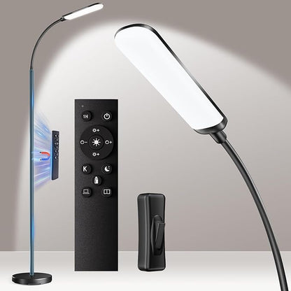 Floor Lamp, Bright 18W LED Standing Lamps for Living Room, Remote Stepless Adjustable Color and Brightness Dimmable with ON/Off Switch, Gooseneck Reading Lights for Bedroom Office, 1300LM Black