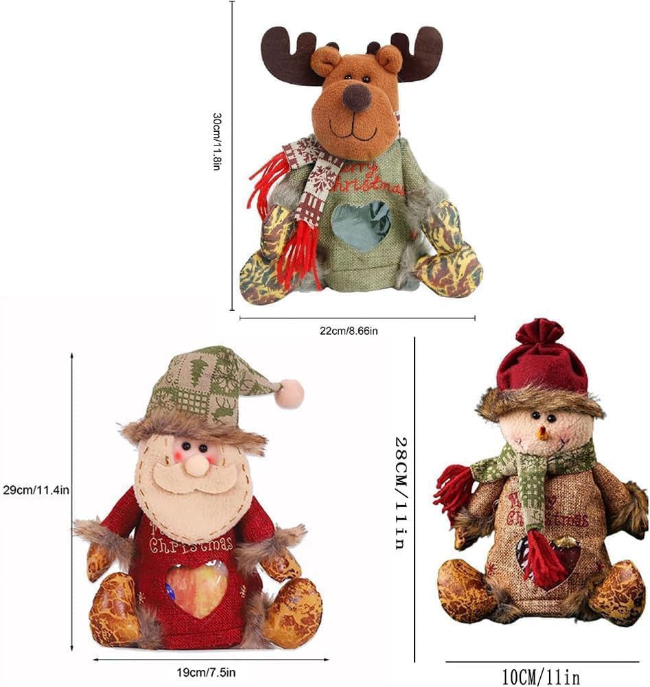 RUIQLXHANG 3 Pcs Christmas Gift Bags Zipper Design, 2026 New 3D Doll Decoration Gift Bag, Santa Snowman Doll Storage Gift Bag for Christmas Party and Festival