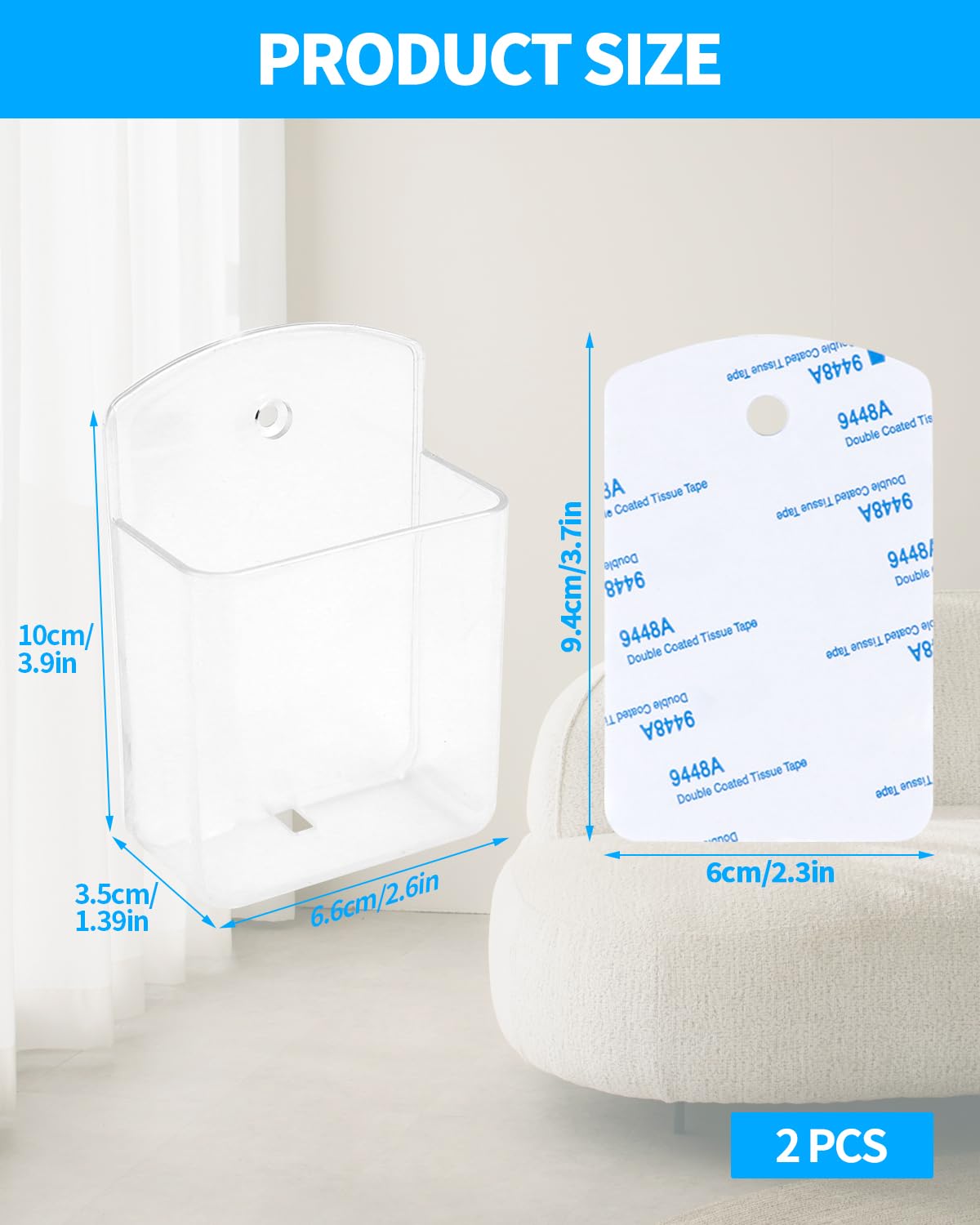 Aecsze 2 PCS Remote Control Holders Wall Mount, Self Adhesive TV Air Conditioner Remote Control Holder, Wall Mount Storage Box Organizer Wall Pen Holder Storage for Home Office School (Clear)
