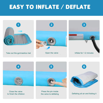 InflatoX Inflatable Air Gymnastics Mat Training mat Thick tumbling mat with Electric Pump for Home/Gym/Outdoor (Blue/Blue, 13.12ft*3.3ft*4in(4 * 1 * 0.1M))
