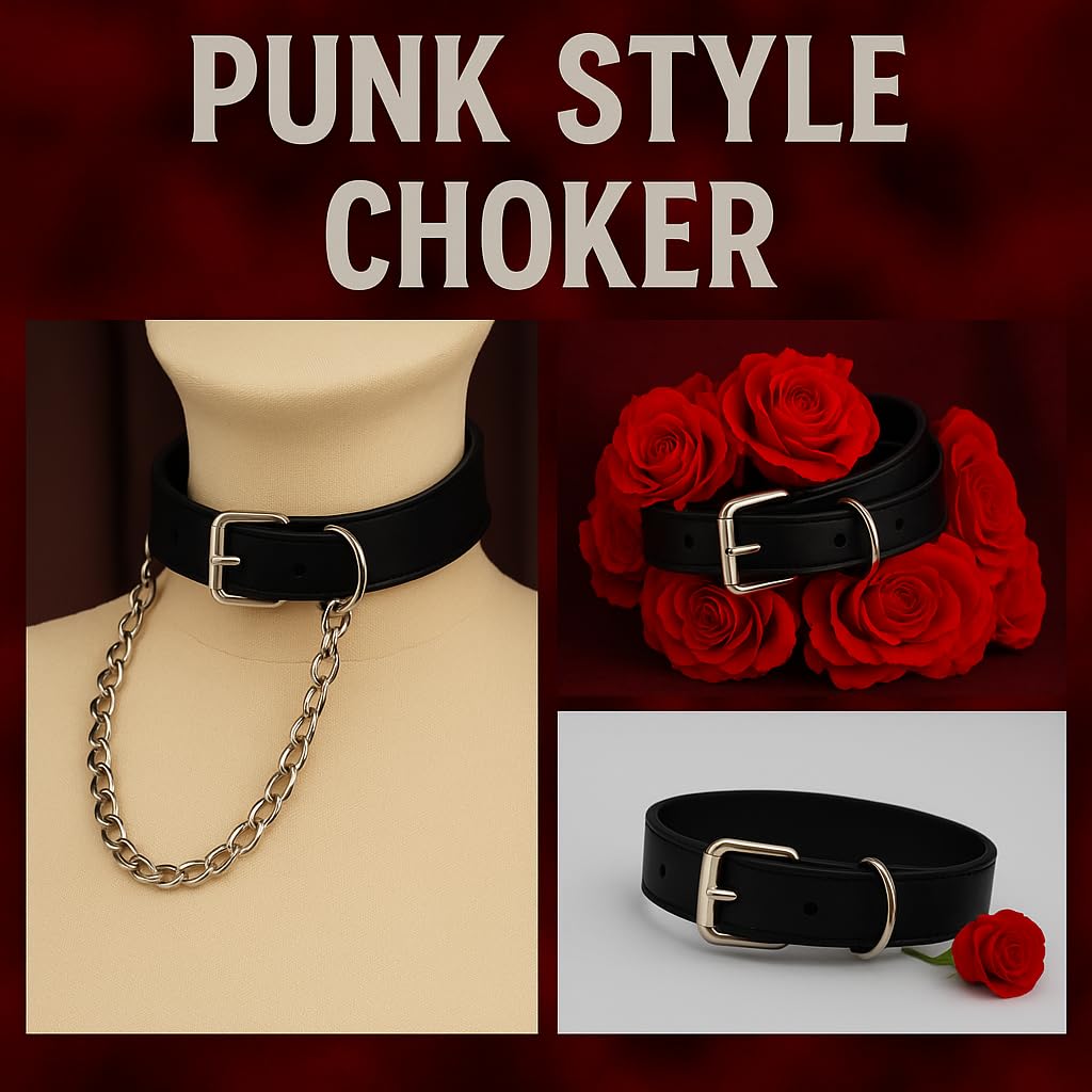 Handmade Leather Black Collar Necklace with Extra Long Chain, Adjustable Fit, Durable Stitching Punk Collar with Custom Exaggerated Personalized Fashion Alphabet Choker for Carnival Party Music Festival