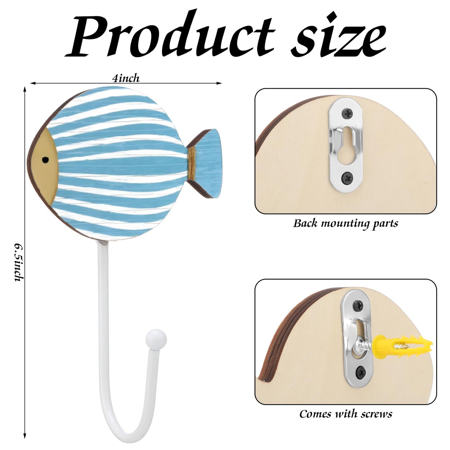 Weysat 4 Pcs Nautical Sea Fish Wall Hooks Fish Wall Mounted Key Holder Nautical Bathroom Decor Summer Rustic Decorative Hook for Living Room Bathroom