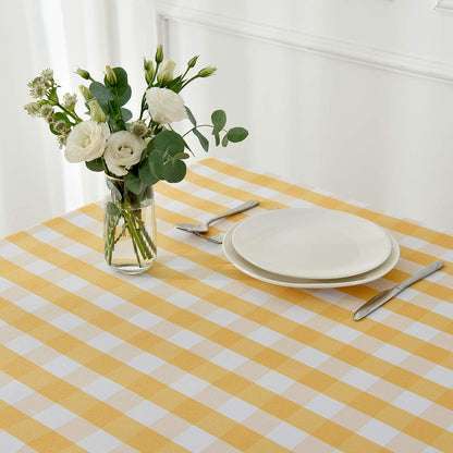 maxmill Checkered Rectangle Tablecloth Water Resistance Wrinkle Free Spillproof Heavy Weight Gingham Plaid Table Cloth for Buffet Banquet Parties Holiday Dinner, 60 x 84 Inch Yellow and White