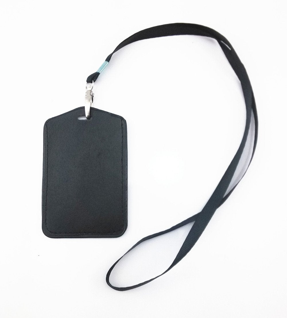 yueton 10pcs Vertical Style Leather Business ID Badge Card Holder, Name Card Business Card Holder Tag with Long Neck Strap Band Lanyard (Black)