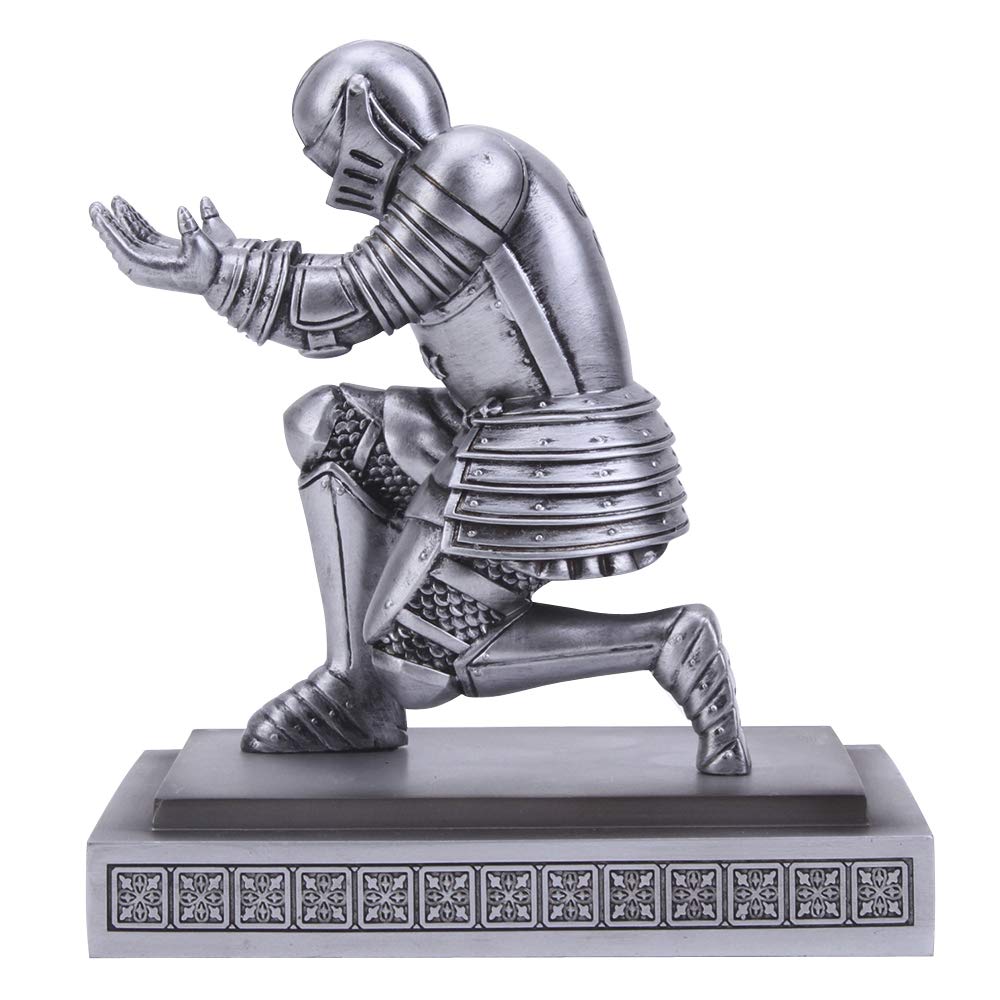 Amoysanli Knight Pen Holder Desk Organizers and Accessories Desk Decor Resin Pen Holder as Gift with a Cool Pen for Office and Home (Silver)