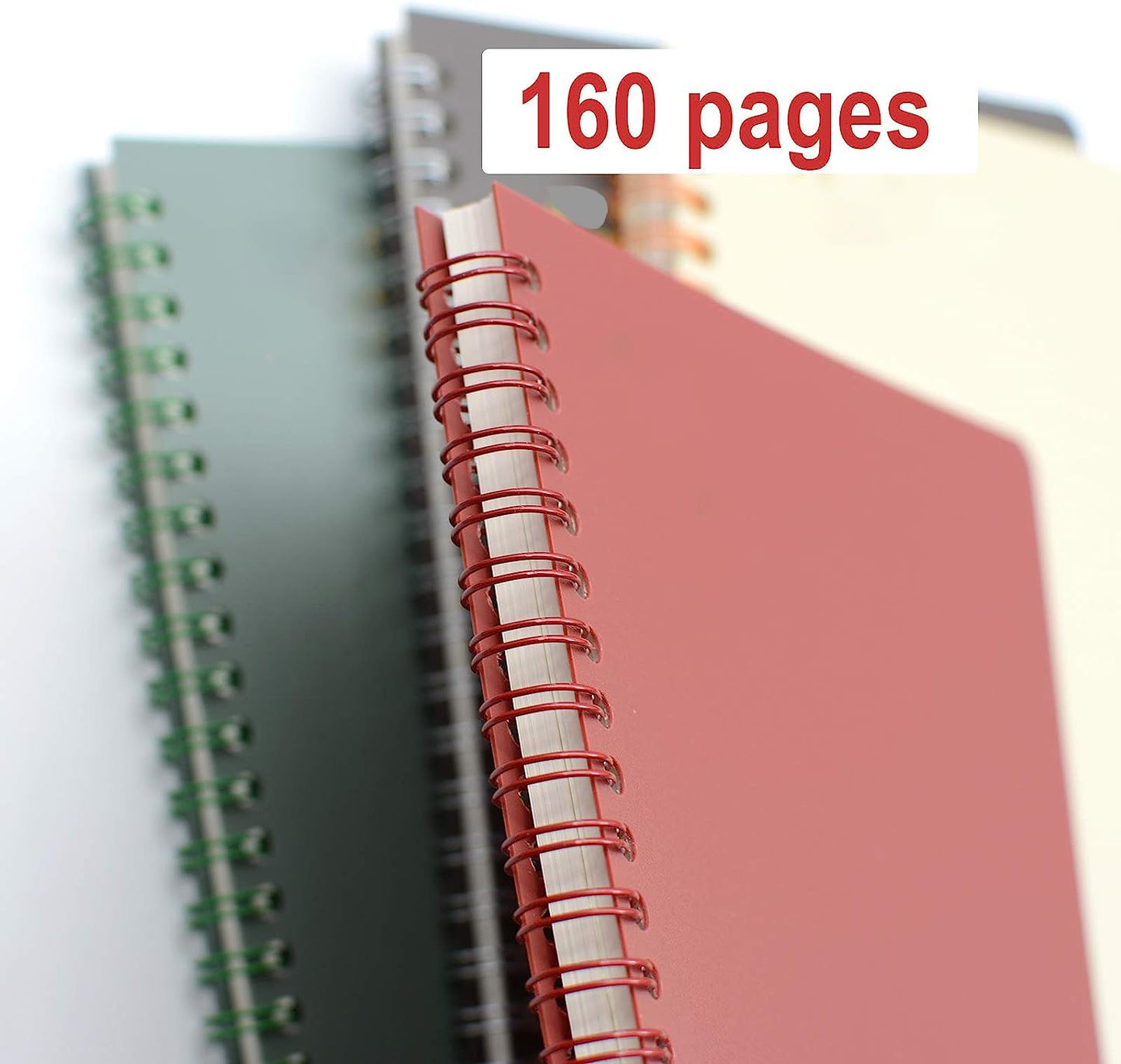 Yansanido Spiral Notebook, 4 Pcs 8.3 Inch x 5.9 Inch A5 Thick Plastic Hardcover 8mm Ruled 4 Color 80 Sheets -160 Pages Journals for Study and Notes (style 10-Wine Red,Brown,Green,ivory, A5)
