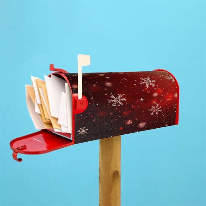 Festive Magnetic Mailbox Cover Red Snowflake Outdoor Mailbox Protector Holiday Seasonal Decorative Garden Yard Home Standard Size 21 x 18 Inch