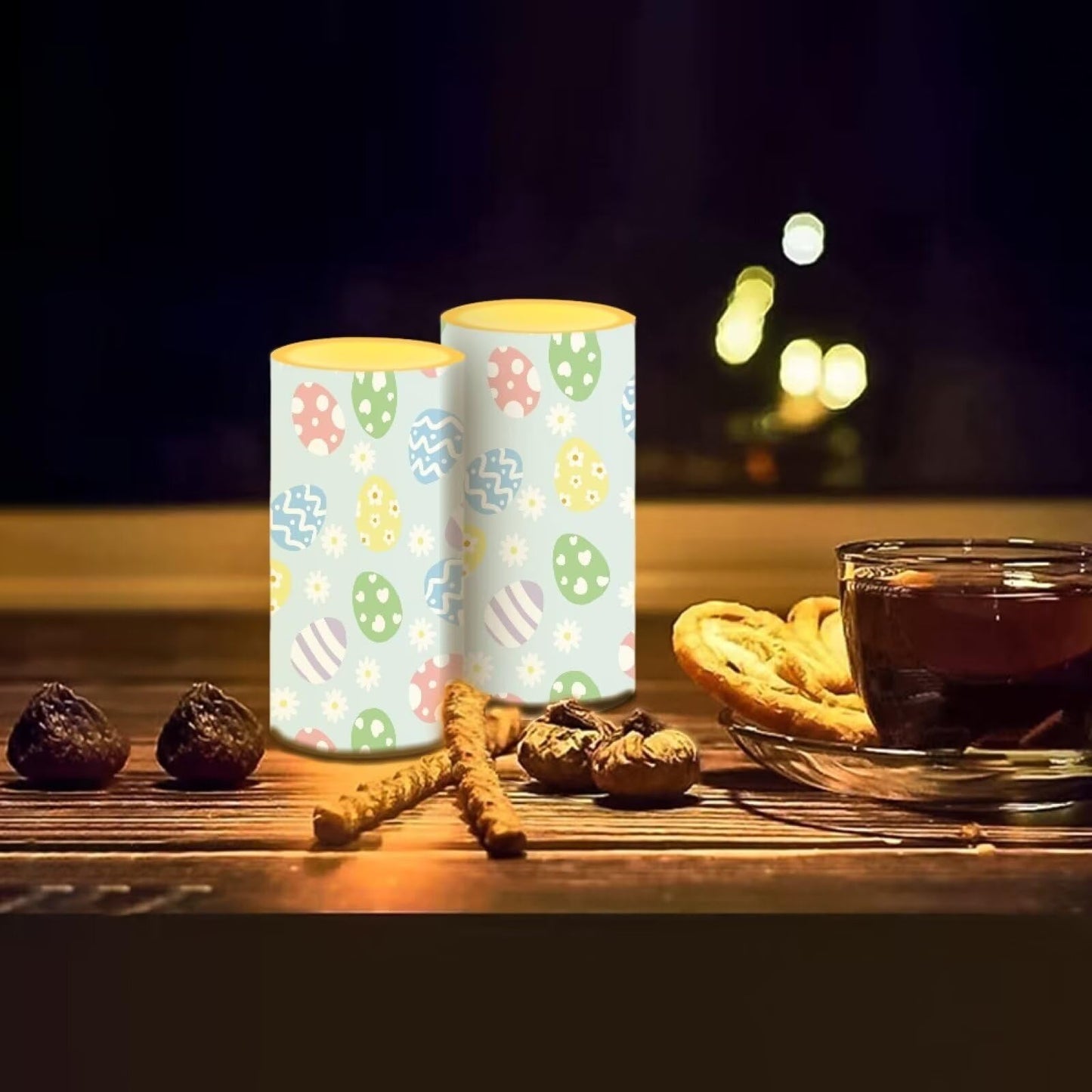Luarisgur Blue Flameless Candles LED Easter Eggs Decorative Candles Battery Operated Ornage Flickering Candles with 18-Key Remote Timer Pillar for Home Living Room Party Table Decorations