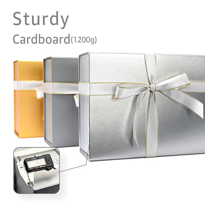 LIFELUM Gift Boxes with Lids, 1 Pack 13.8 x 8.3 x 4.4 inch Silver Gift Boxes with Ribbon, Card, Shredded Paper Filler for Presents, Graduation, Christmas, Birthdays