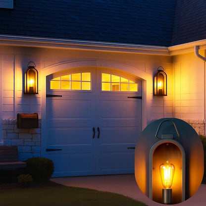 Vintage Outdoor Wall Light Fixtures (2 Pack) - Dark Brown Porch Lantern/Exterior Wall Sconce, Glass Shade, Sturdy Metal Frame, Waterproof & Anti-Rust, for Entryway/Garage/Patio/Doorway, E26 Socket
