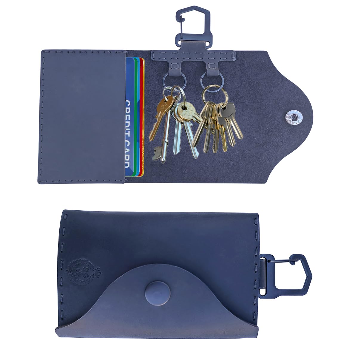 Ru Xing Genuine Leather Key Holder Handmade Organizer Wallet for Keys, Cash, Credit Cards Functional Key Holder for Men & Women (Stitch Style, Black)