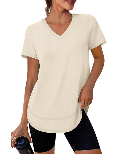 Oversized Tshirts for Women Dry Fit Plus Size Spring Clothes Summer Athletic Tops Workout Shirts V Neck White 3XL