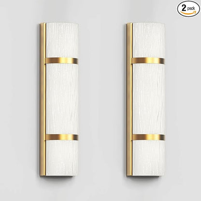 LED Bathroom 16 Inch Vanity Lighting Fixtures | CRI 90 4000K Matte Gold Wall Sconces Set of Two with White Frosted Glass Lamp Shade | 120V 15W 1200LM Dimmable with Dimmer Switch(not Included)