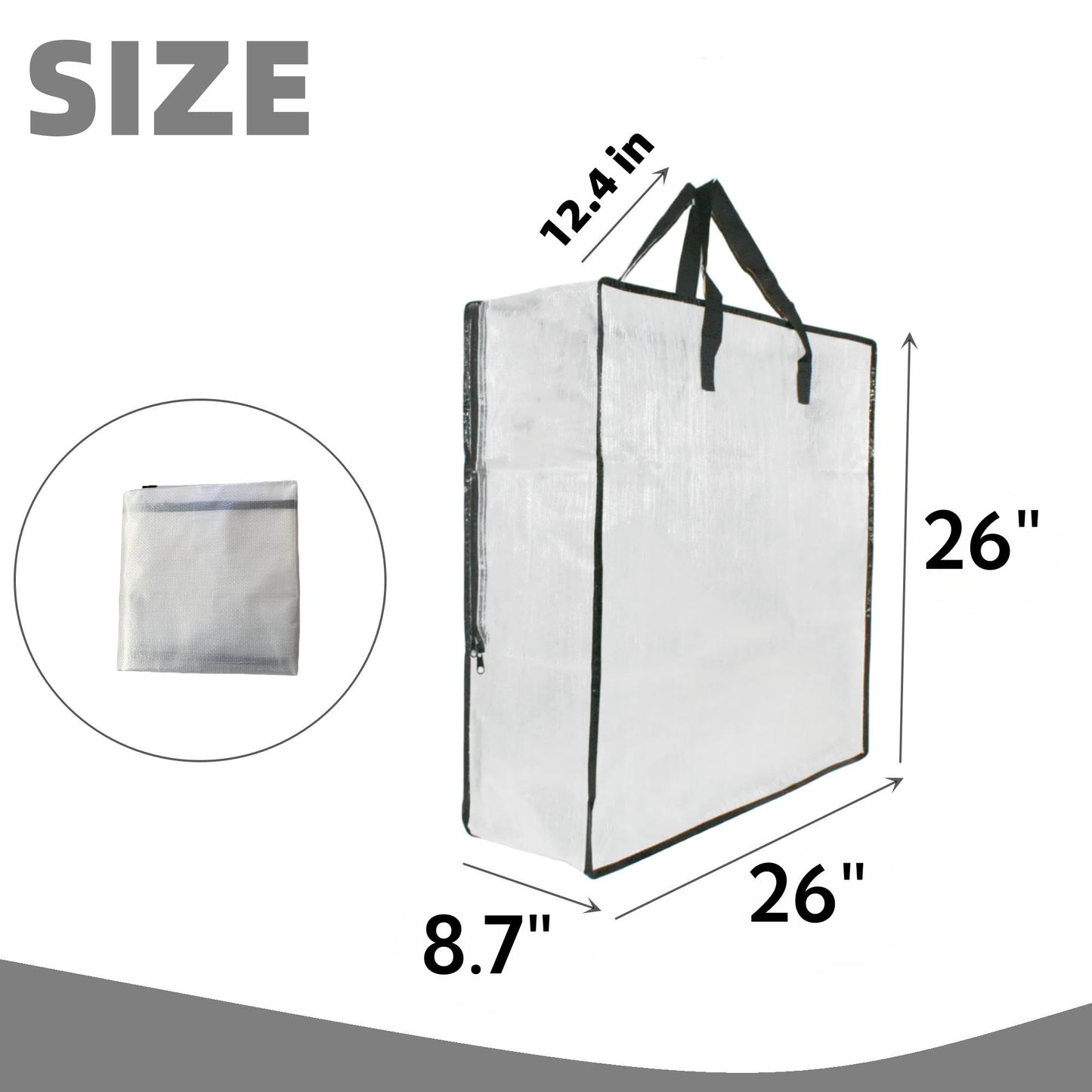 5 Pack Moving Bags, Wreath Storage Bag, Garland Container, Clear Storage Bags with Handles and Zippers Moving Bag for College Carrying, Bedding, Toys Organizer, Under the Bed Storage