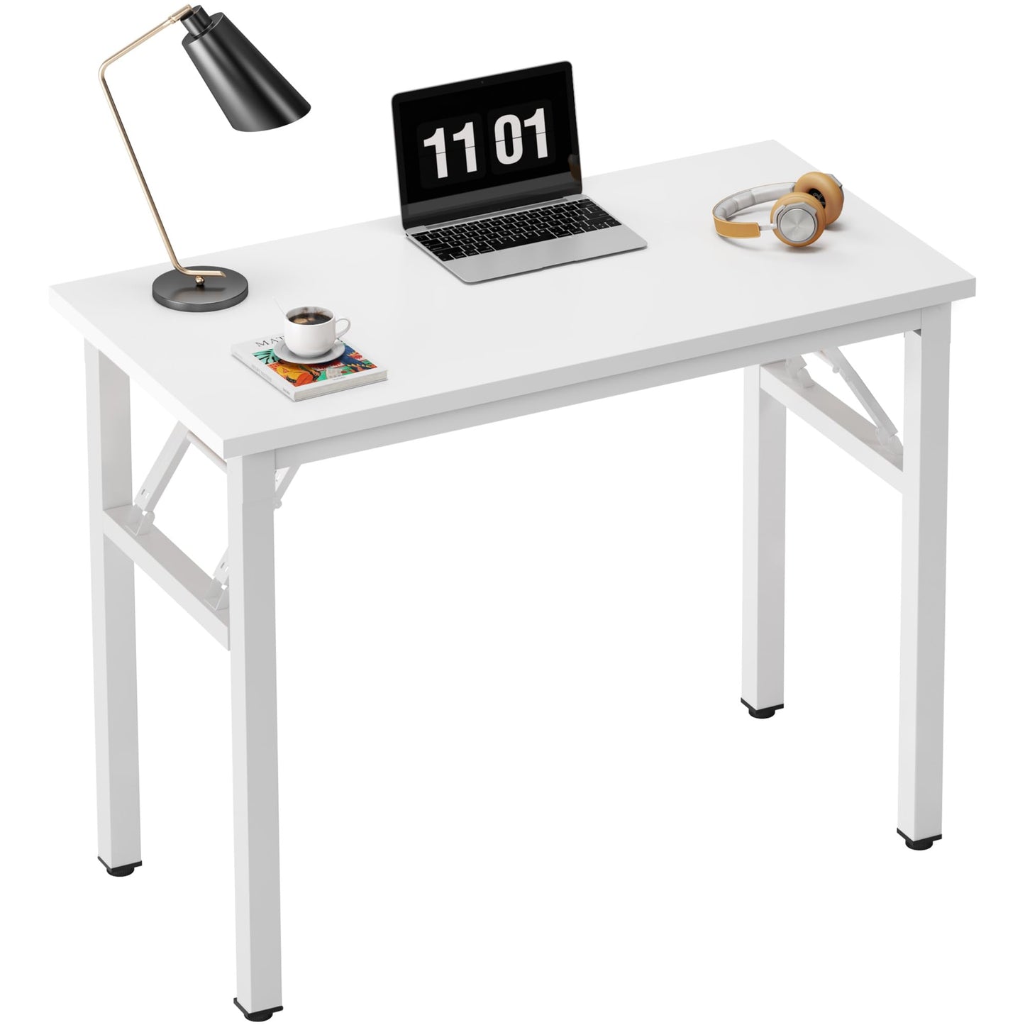 Need 31.5 Inch Folding Computer Desk for Small Spaces, White Study Foldable Writing Table for Home Office, Bedroom, Dorm Room & Student, No Assembly