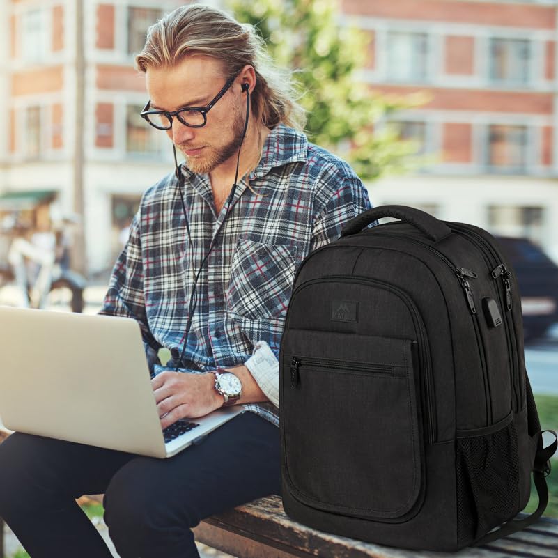 MATEIN College Large Travel Backpack, TSA Expandable Laptop Backpack with USB Charging Port, Anti Theft Computer Bag Fit 17.3 Inch Laptop Water Resistant College Computer Bag Gift for Men Women, Black