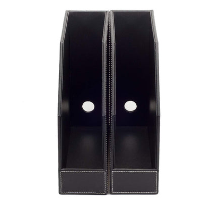 MobileVision Executive Leather Vertical File Folder Holder & Office Product Organizer, Store Files, Magazines, Notepads, Books and more, 2 Pack Combo Set