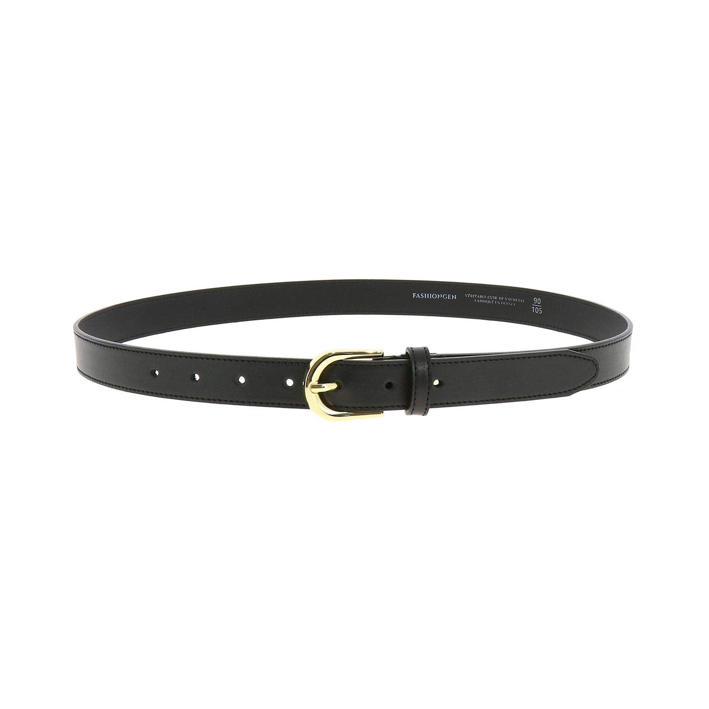 FASHIONGEN - Women genuine Italian leather belt LUNA, Made in France - Black (Golden buckle), 80 cm (31 in) / Waist size 29 to 30