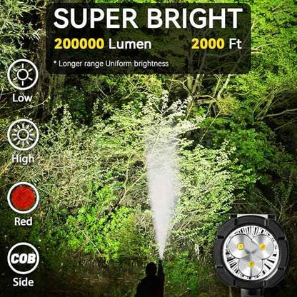 Rechargeable Spotlight Flashlight, Super Bright 200000 Lumen Long Lasting Handheld Spot Light LED Spotlight for Hunting Boating Camping