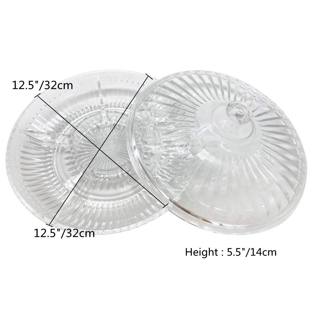 FEOOWV Creative Acrylic Multifunctional Party Snack Tray with Lid,Serving Dishes for Dried Fruits Nuts Candies Fruits,6-Compartment (Round)